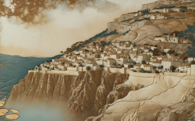 AI-painted vignette of Jerusalem in the United Kingdom era